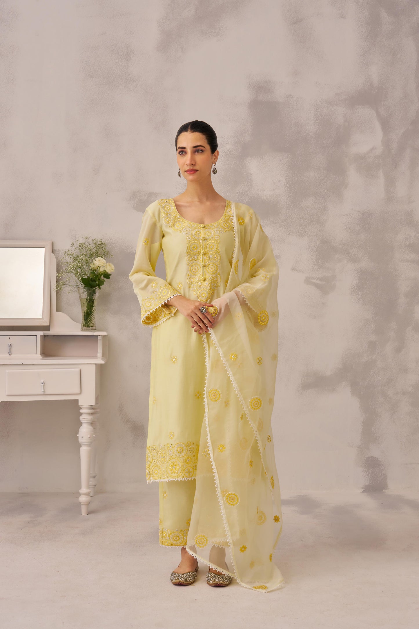 POOJA (@thefashionchauvinst) SAMIYA - Lime Yellow Chanderi Suit Set