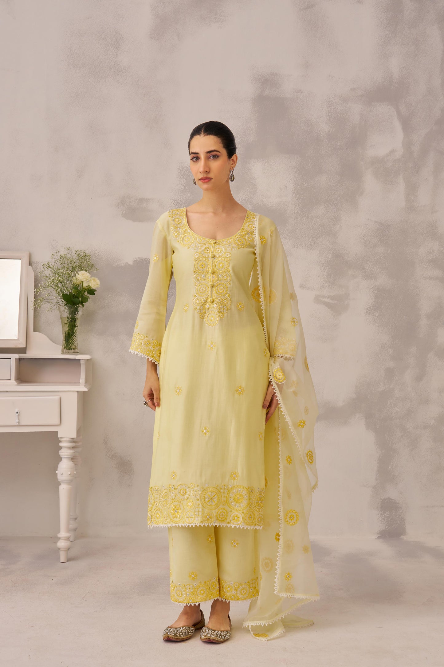 POOJA (@thefashionchauvinst) SAMIYA - Lime Yellow Chanderi Suit Set