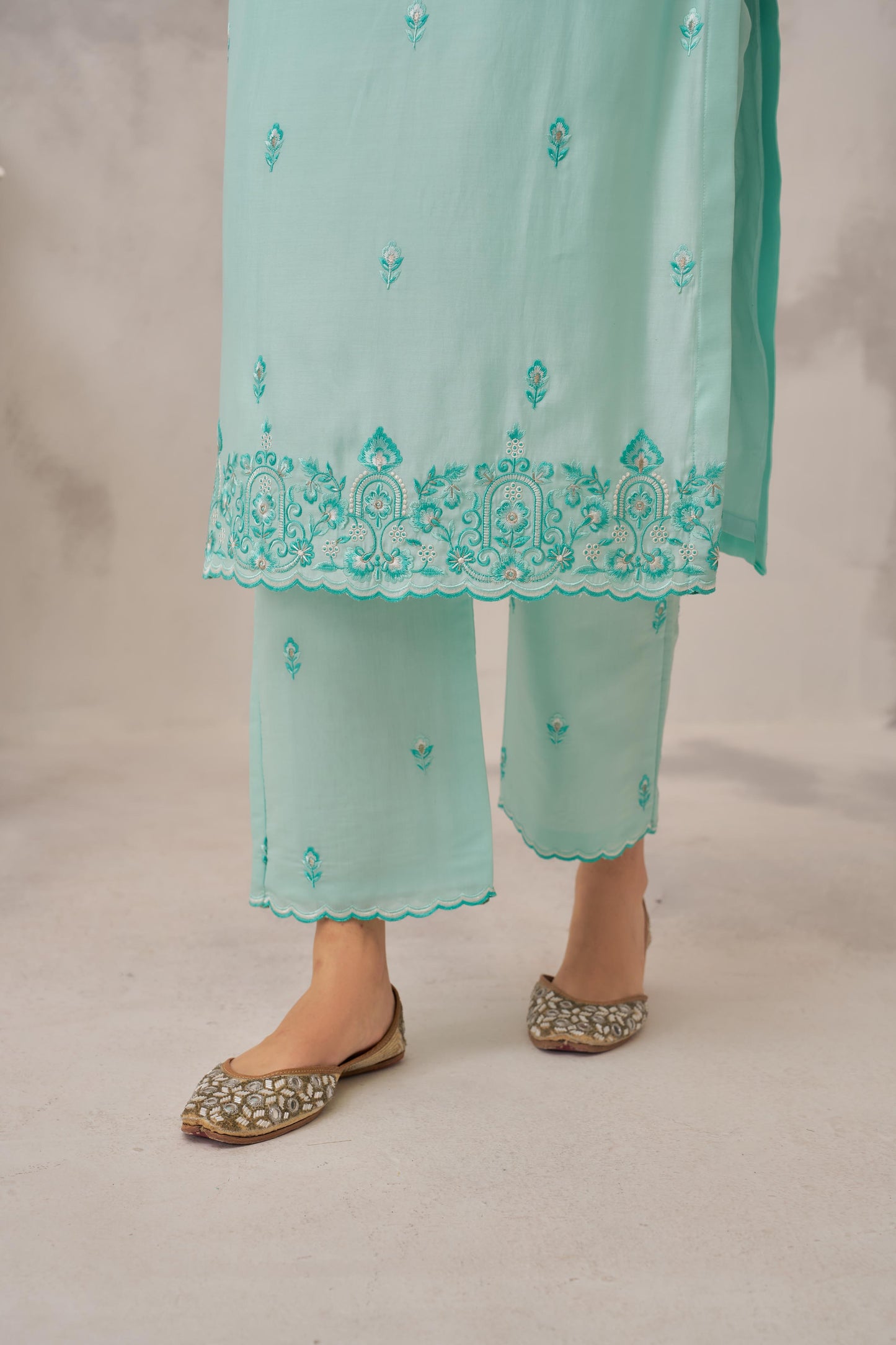 ROSHINI - Sea Green Chanderi Suit Set