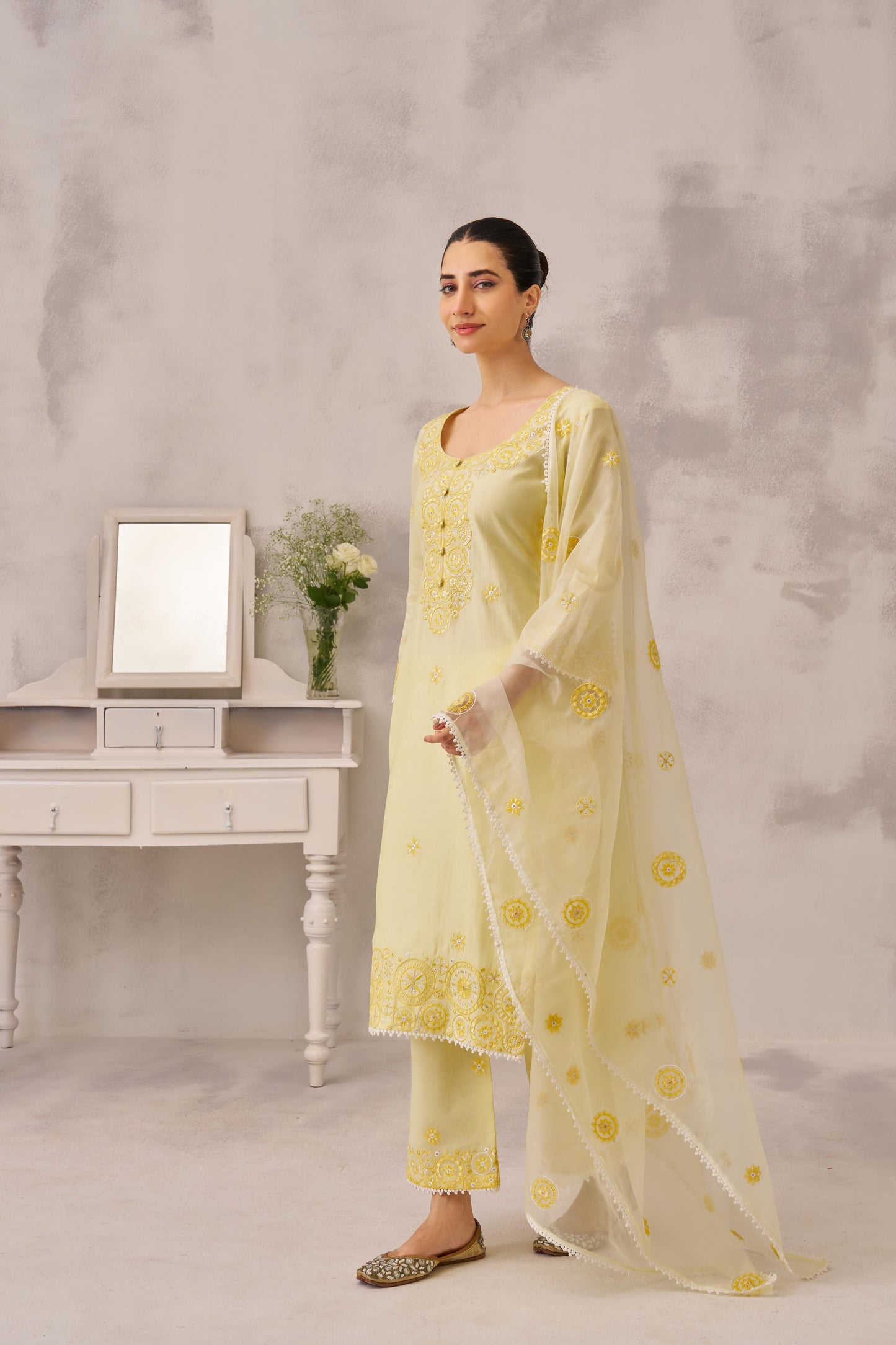 POOJA (@thefashionchauvinst) SAMIYA - Lime Yellow Chanderi Suit Set