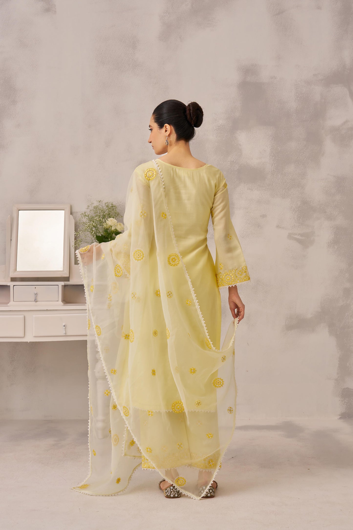 POOJA (@thefashionchauvinst) SAMIYA - Lime Yellow Chanderi Suit Set