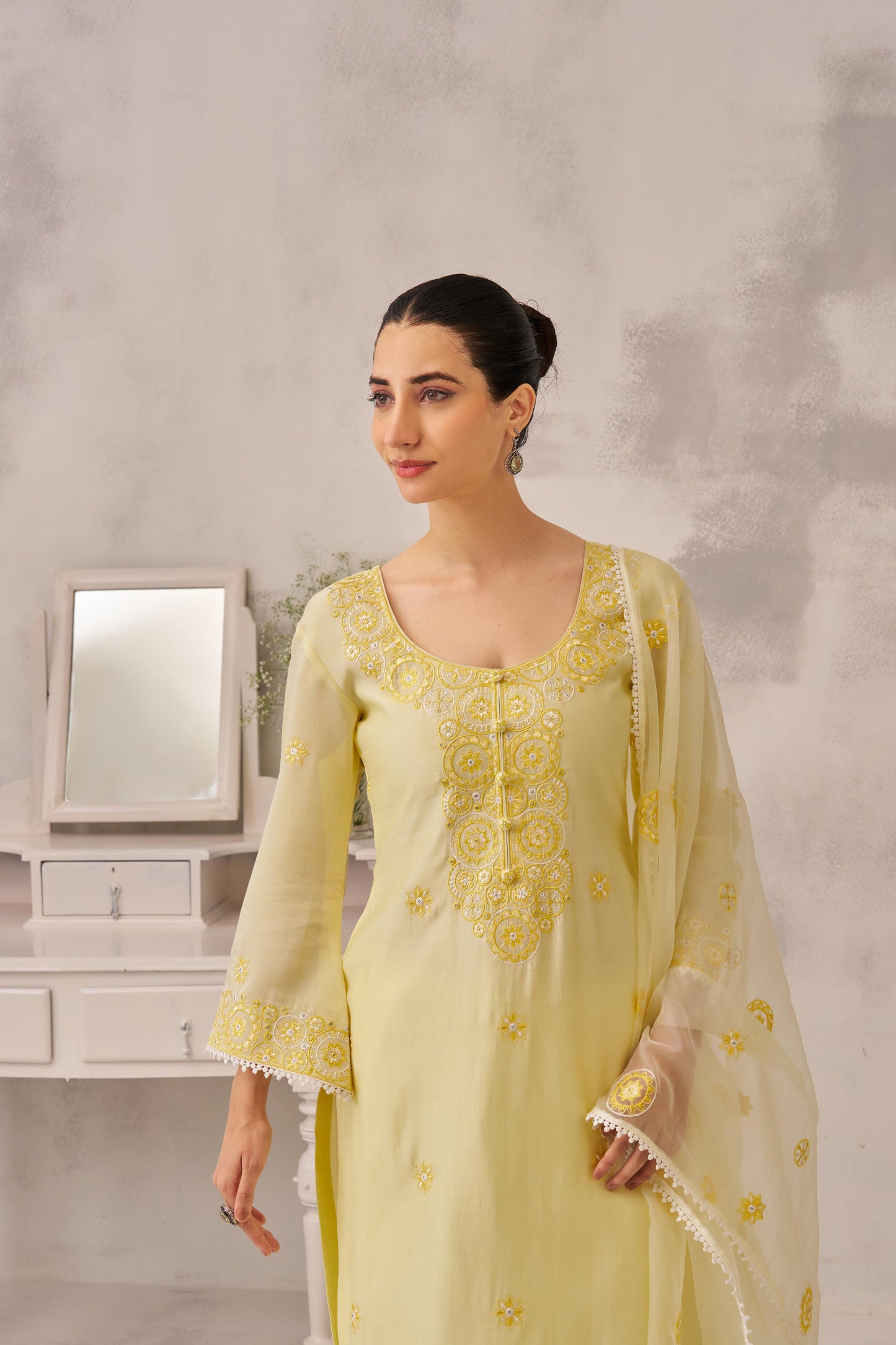 POOJA (@thefashionchauvinst) SAMIYA - Lime Yellow Chanderi Suit Set