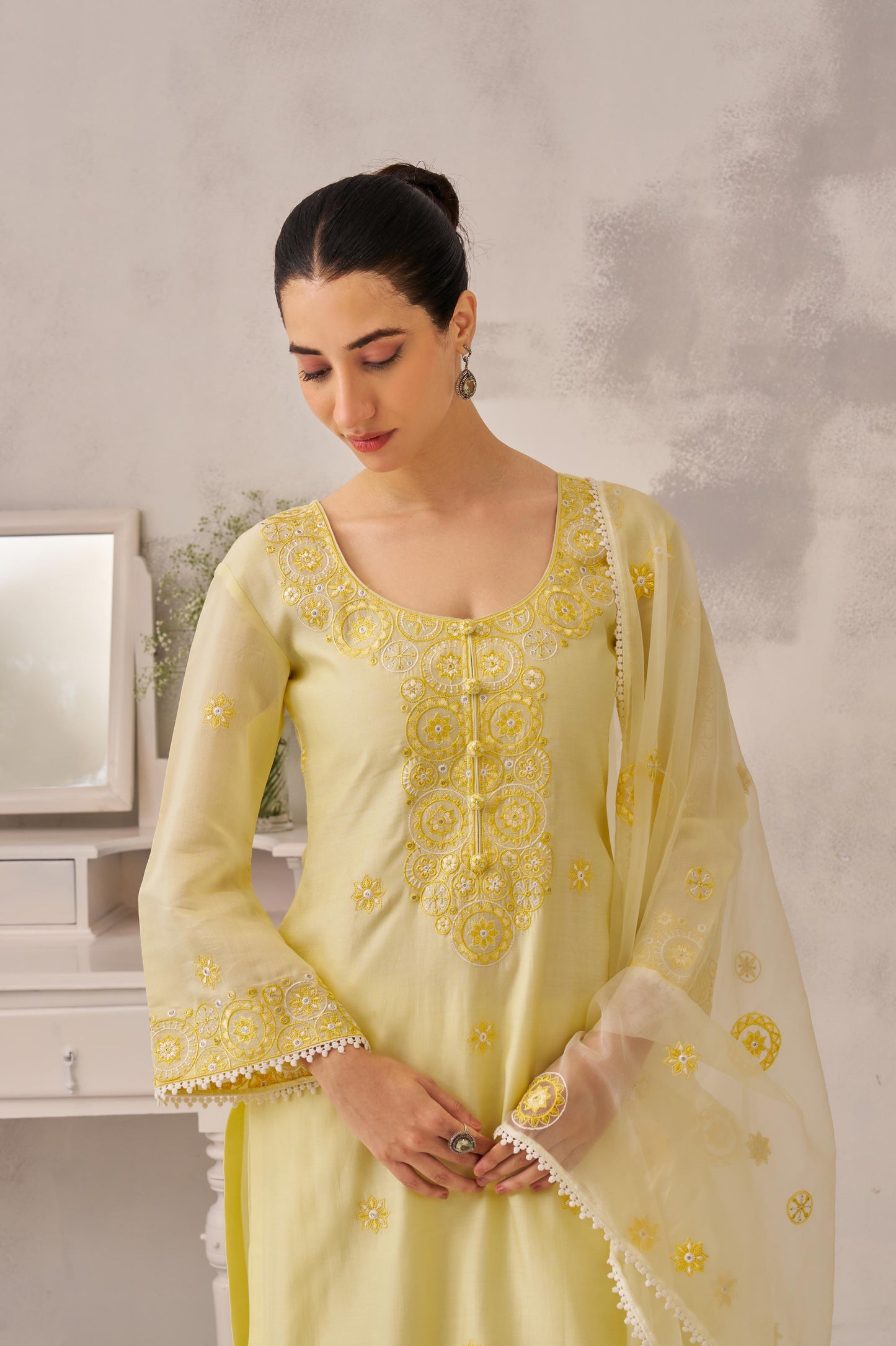 POOJA (@thefashionchauvinst) SAMIYA - Lime Yellow Chanderi Suit Set