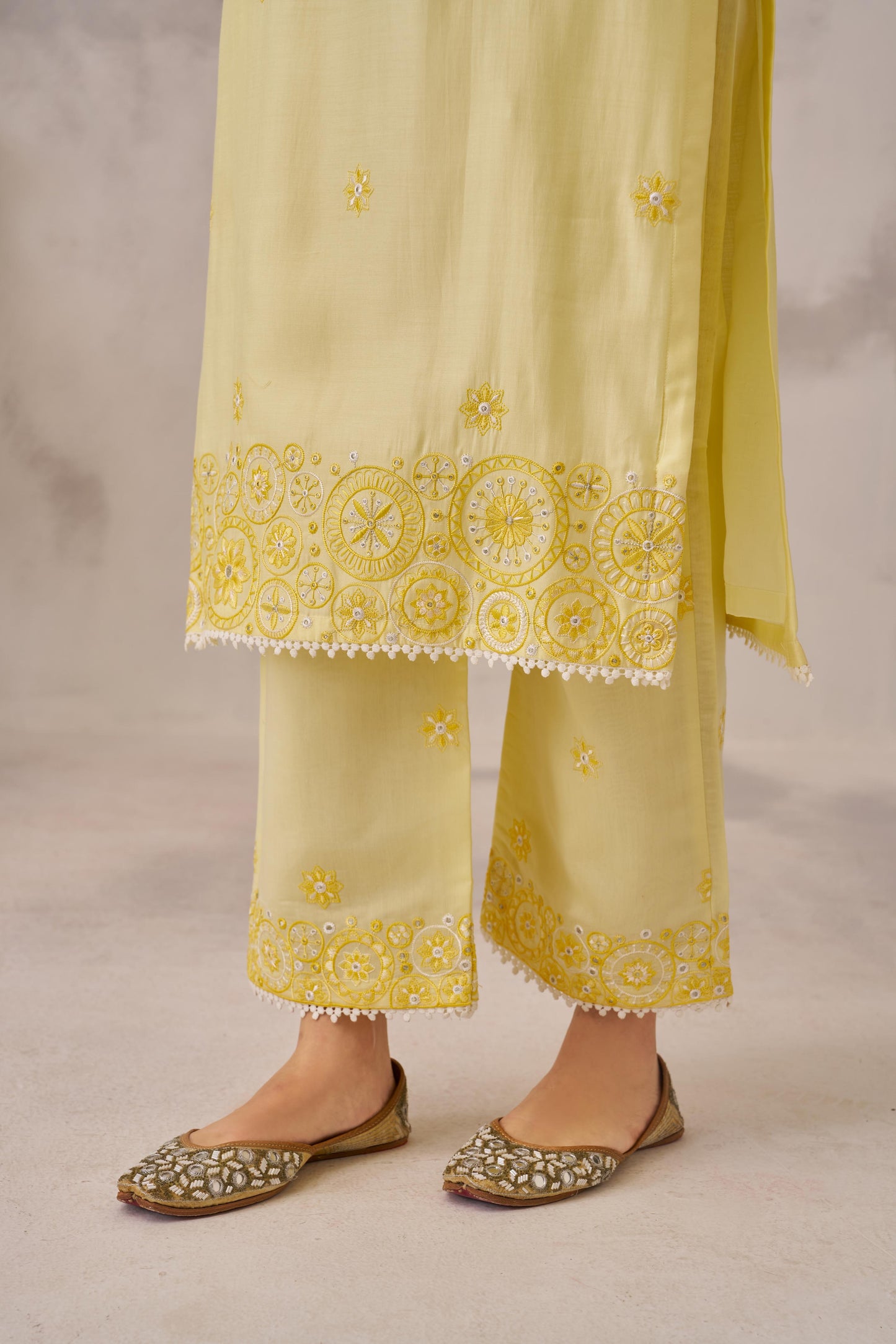 POOJA (@thefashionchauvinst) SAMIYA - Lime Yellow Chanderi Suit Set