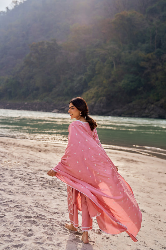 AMBER - Pink Cotton Suit Set