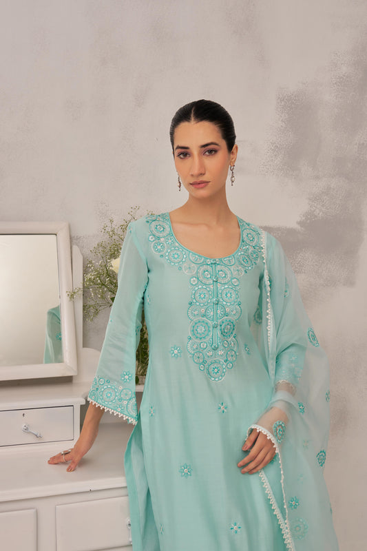 MAHIRA - Sea Green Chanderi Suit Set