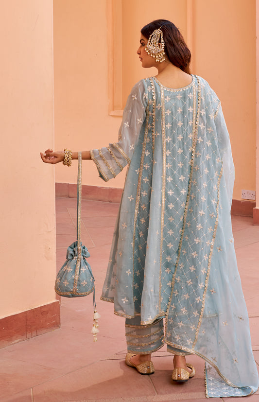 Jashan - Blue Organza Potli Bag
