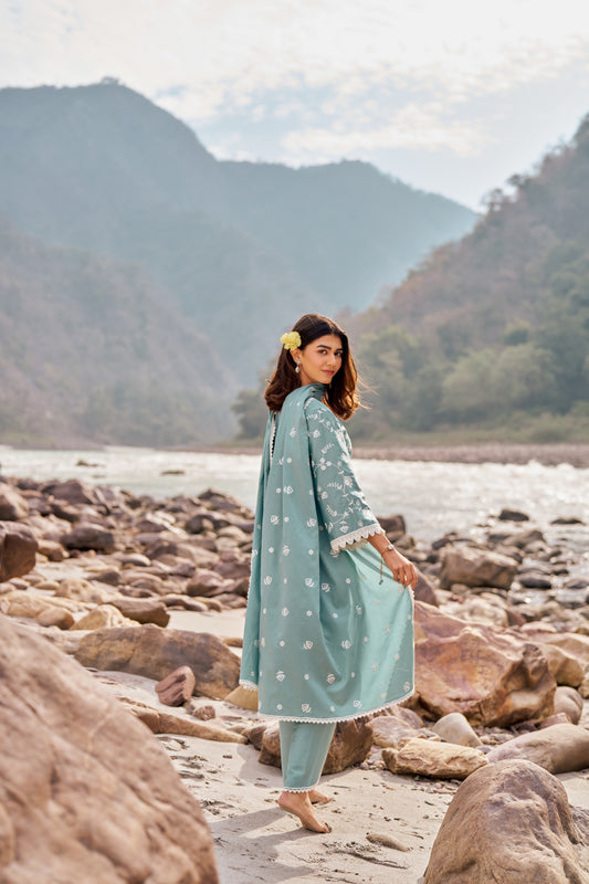 LEHER - Blue Cotton Suit Set