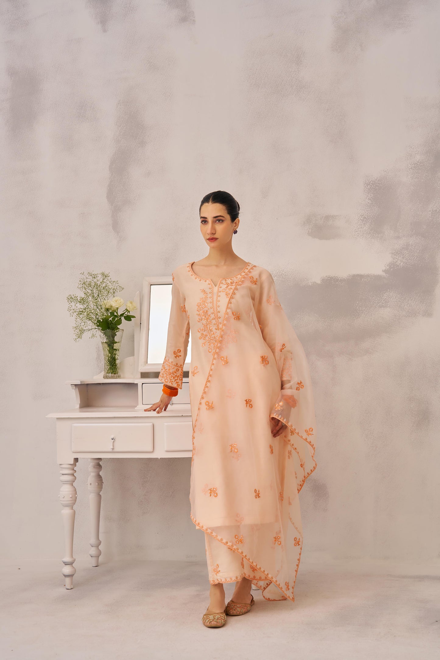 ANAYA - Peach Chanderi Suit Set