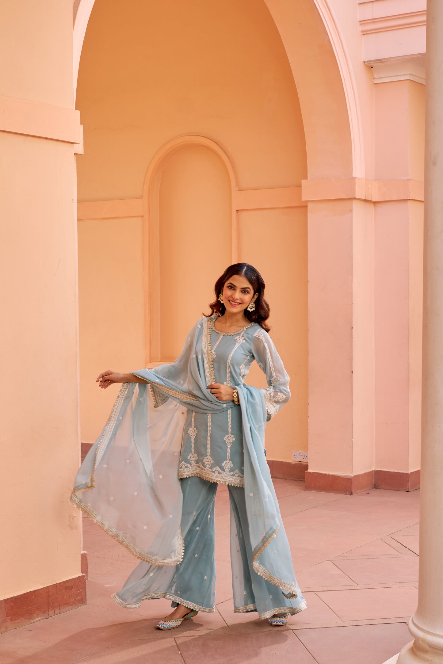 Tridha Choudhary in Chandani - Blue Organza Sharara Set.