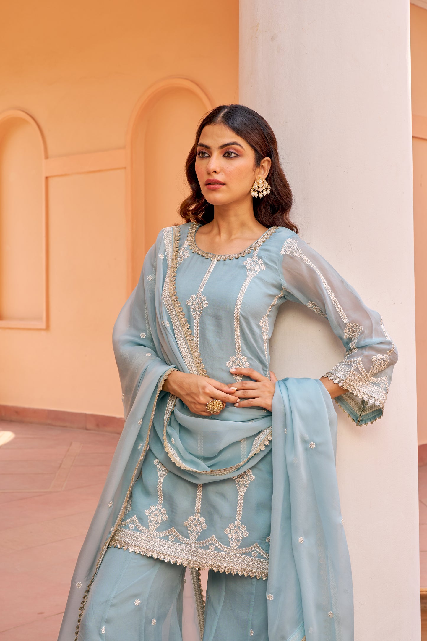 Tridha Choudhary in Chandani - Blue Organza Sharara Set.