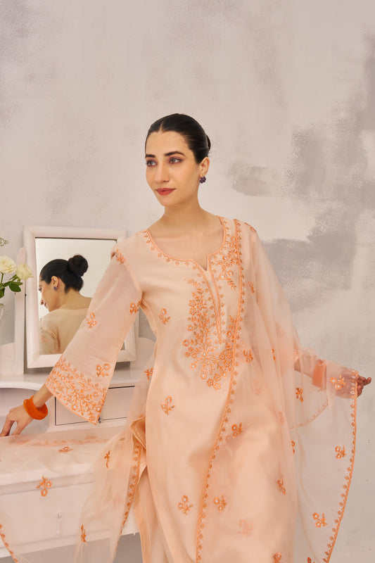 ANAYA - Peach Chanderi Suit Set