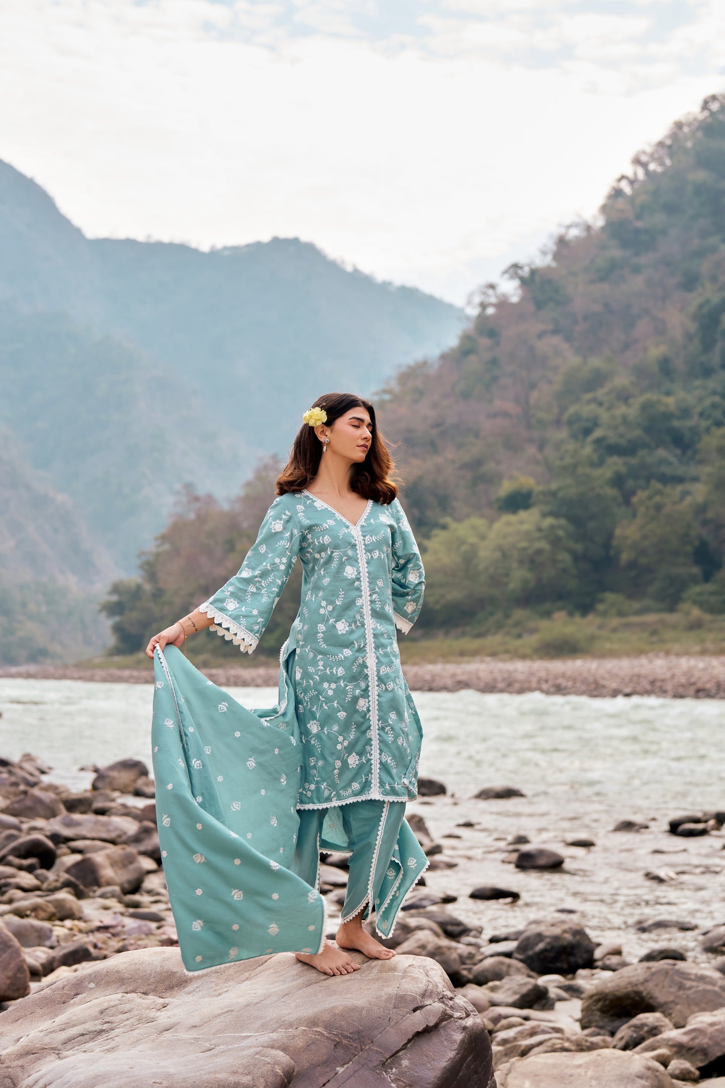 LEHER - Blue Cotton Suit Set