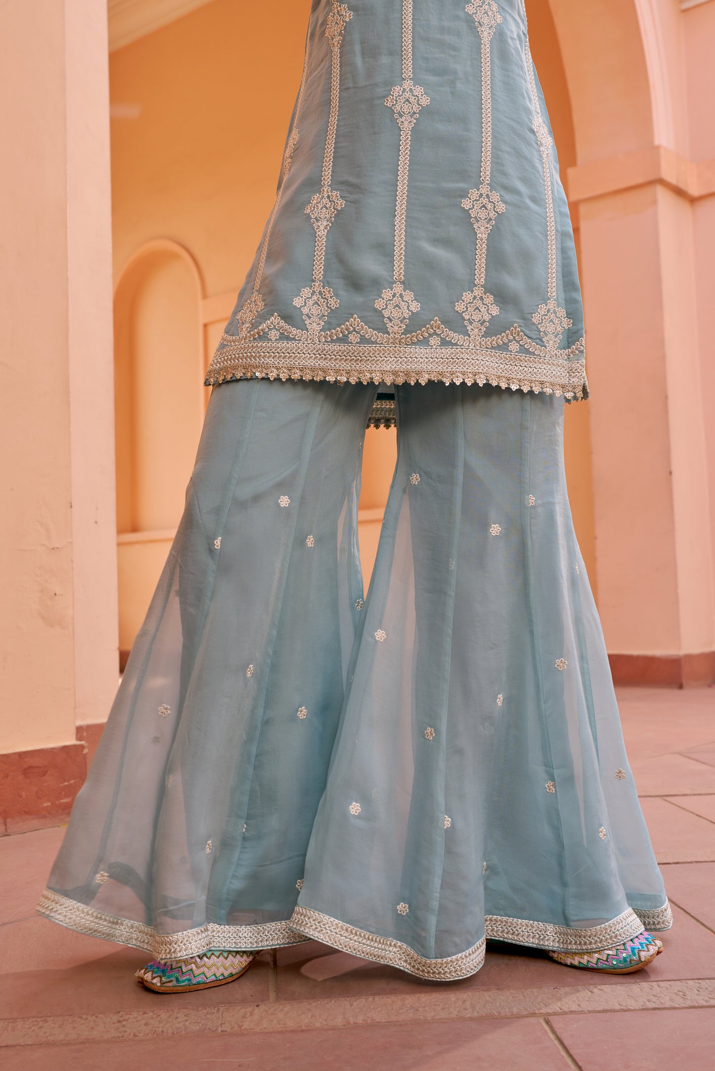 Tridha Choudhary in Chandani - Blue Organza Sharara Set.