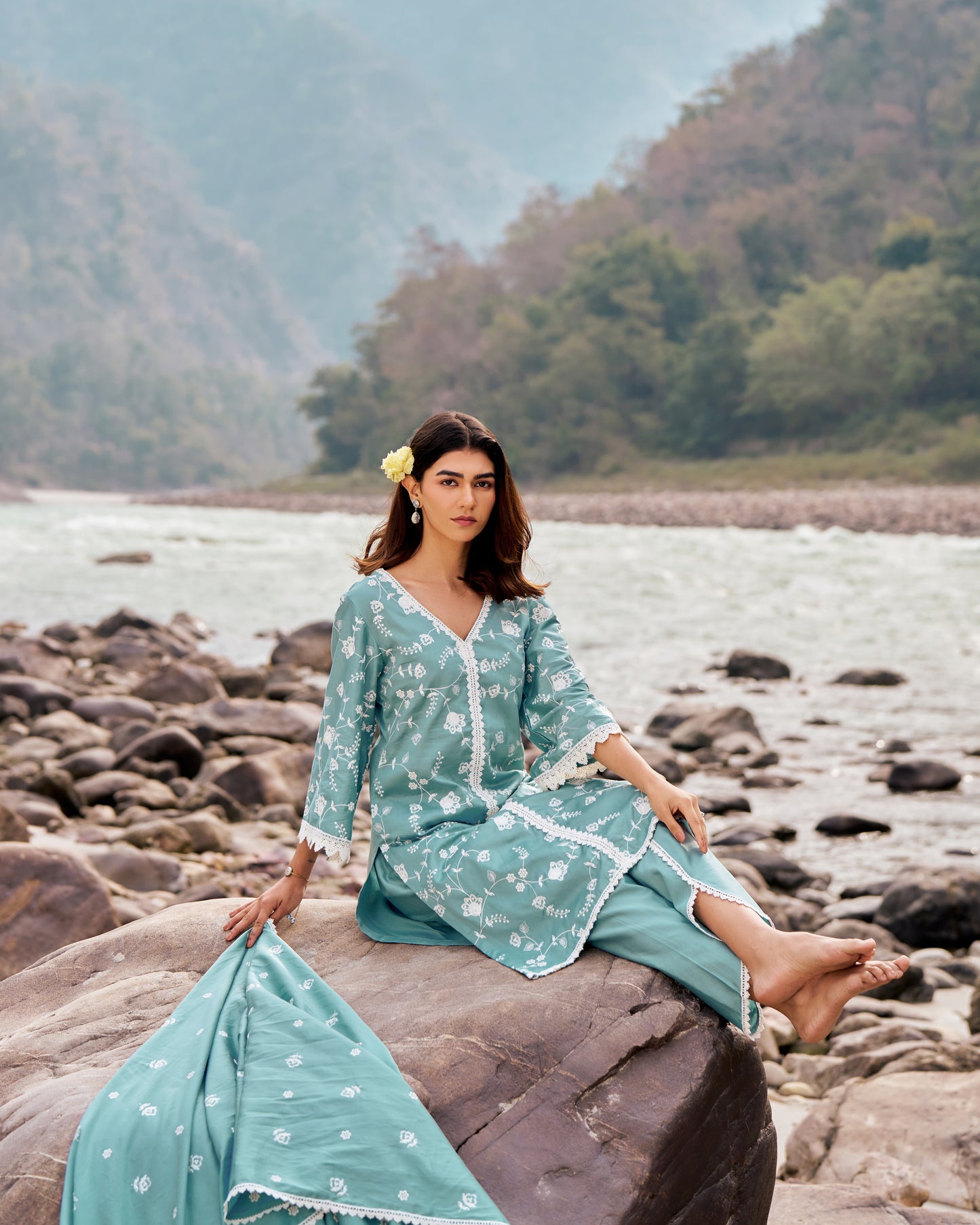 LEHER - Blue Cotton Suit Set