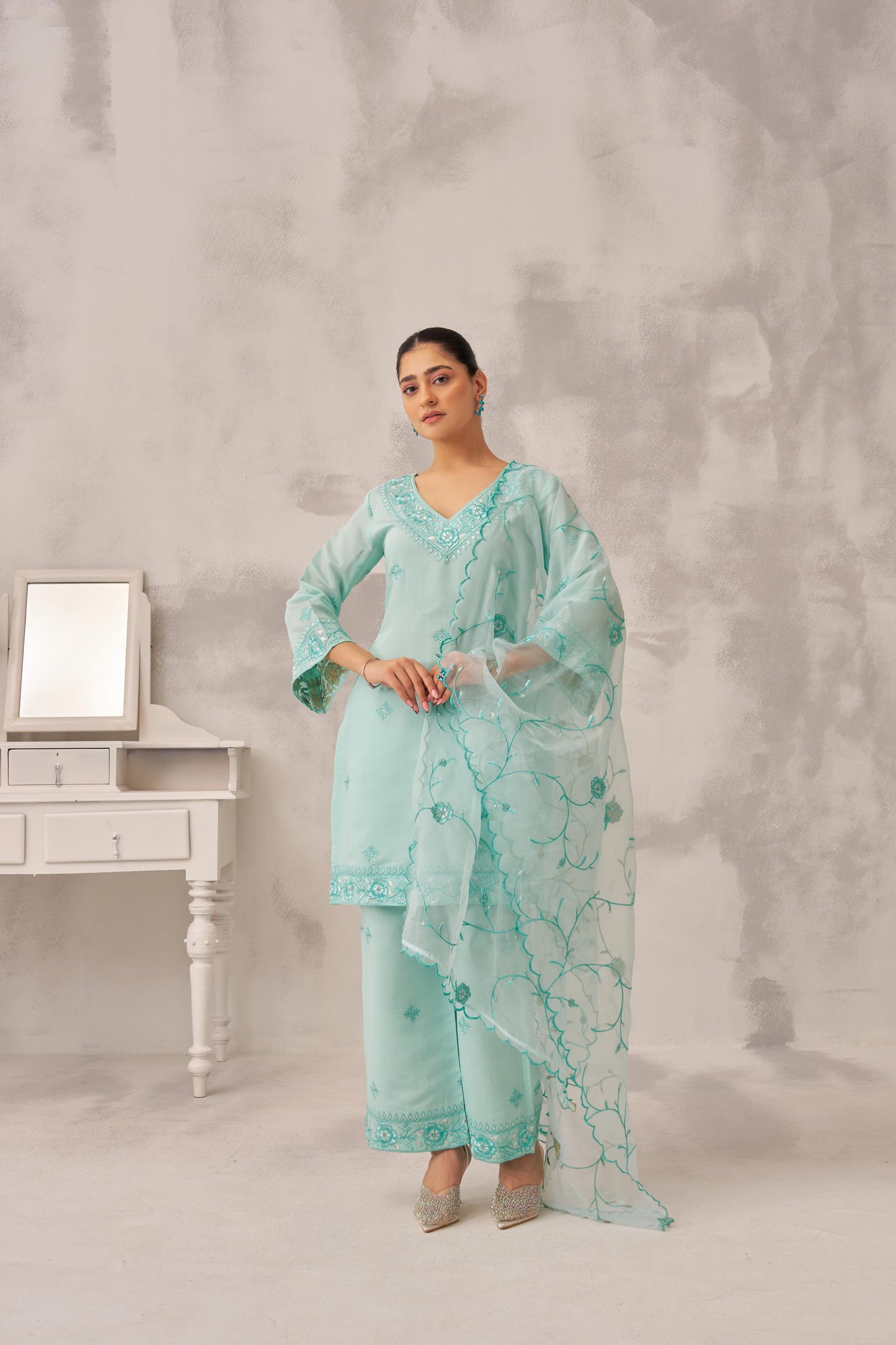 RAHAT - Sea Green Chanderi Suit Set