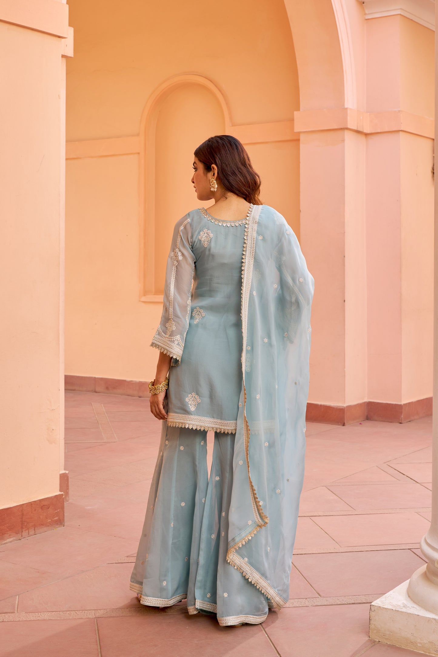 Tridha Choudhary in Chandani - Blue Organza Sharara Set.