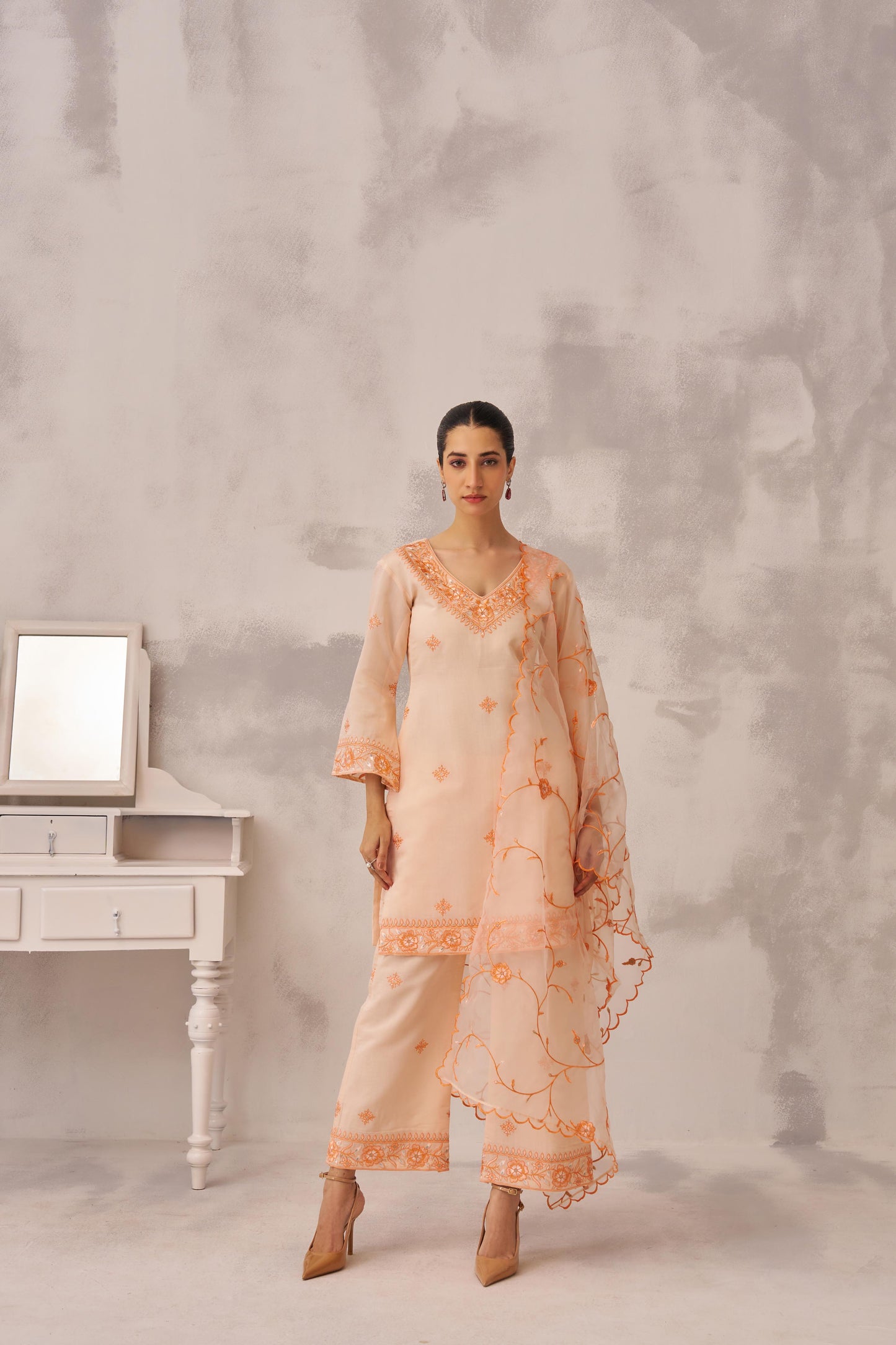 MEHVISH - Peach Chanderi Suit Set