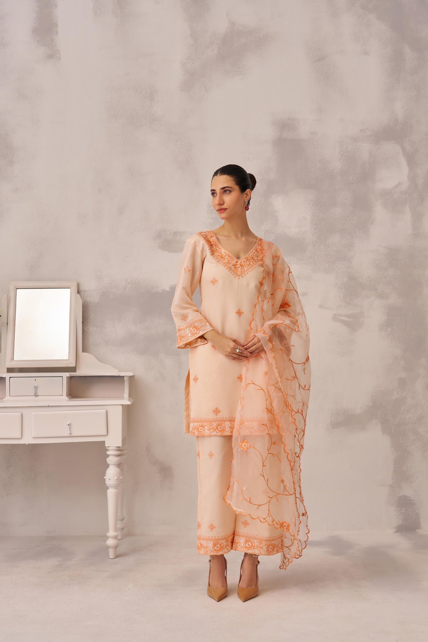 MEHVISH - Peach Chanderi Suit Set