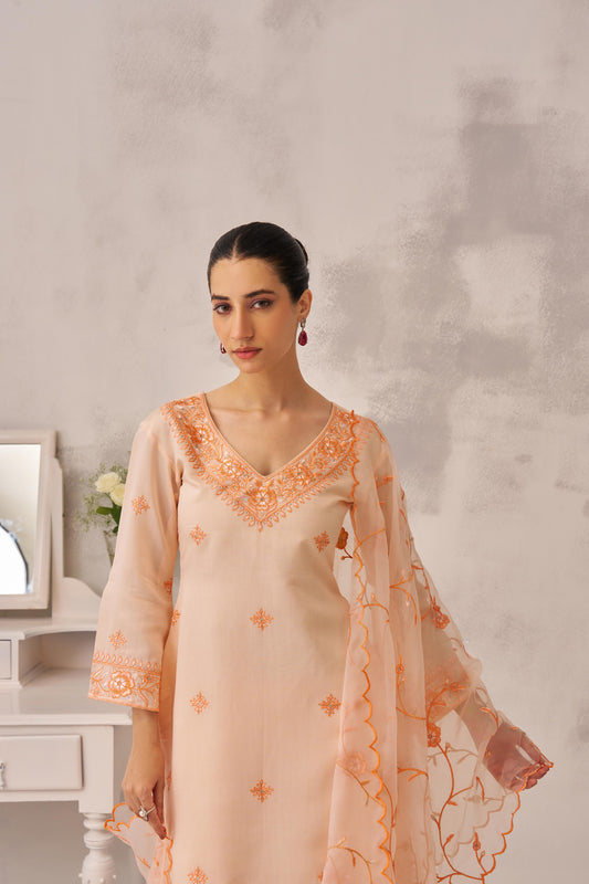 MEHVISH - Peach Chanderi Suit Set