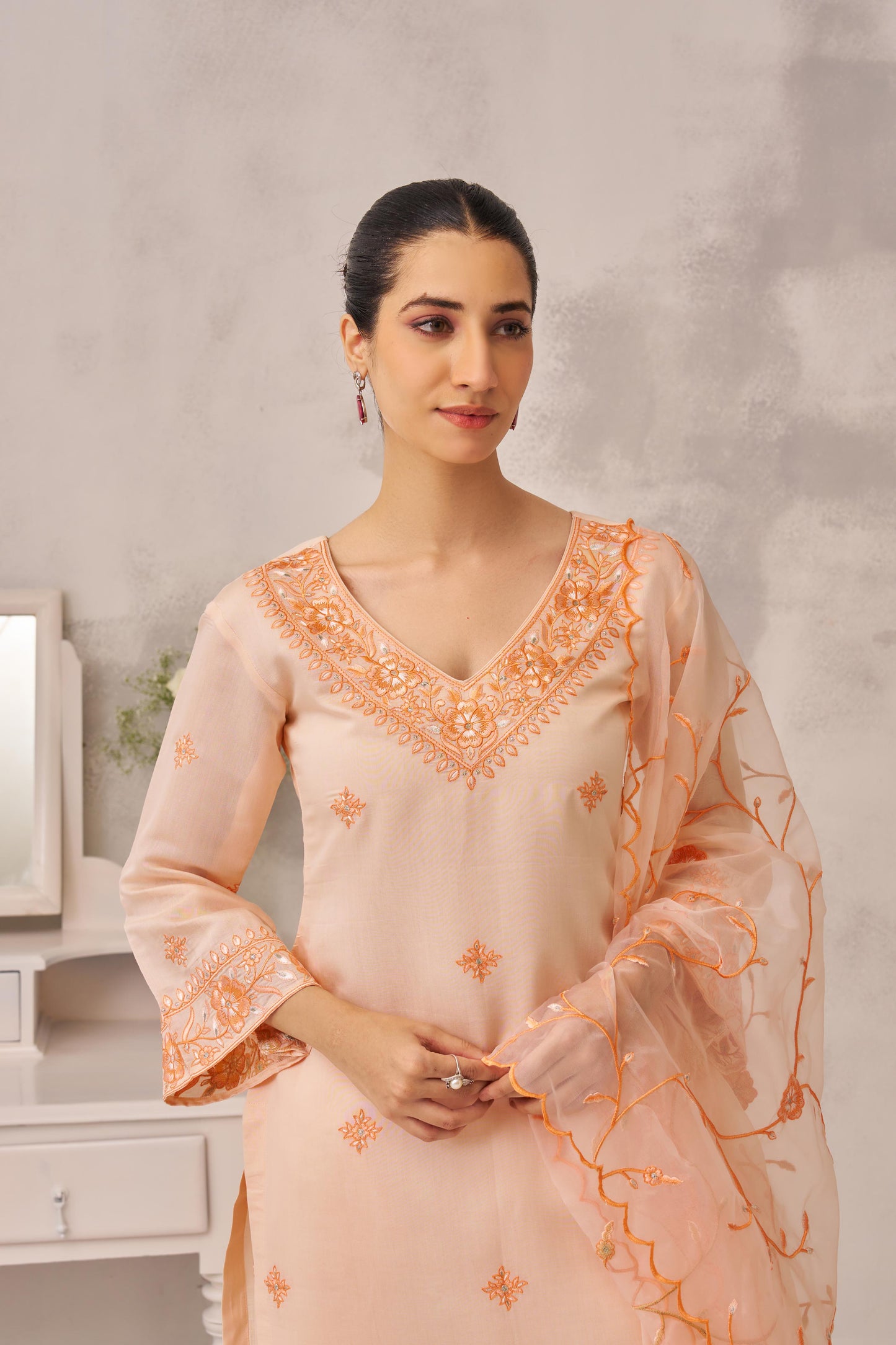 MEHVISH - Peach Chanderi Suit Set