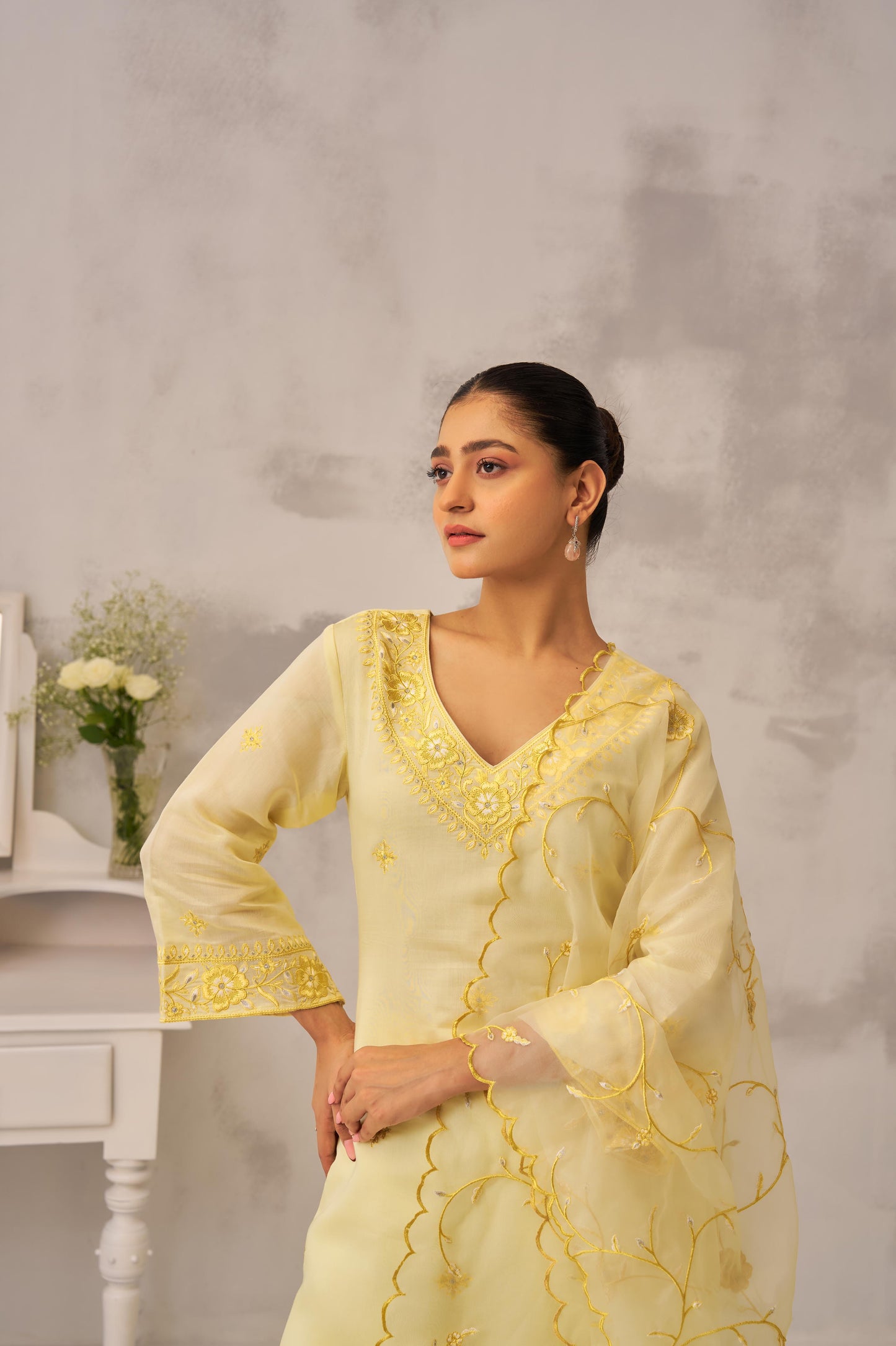 Shivangi Kholi in TRISHNA - Lime Yellow Chanderi Suit Set