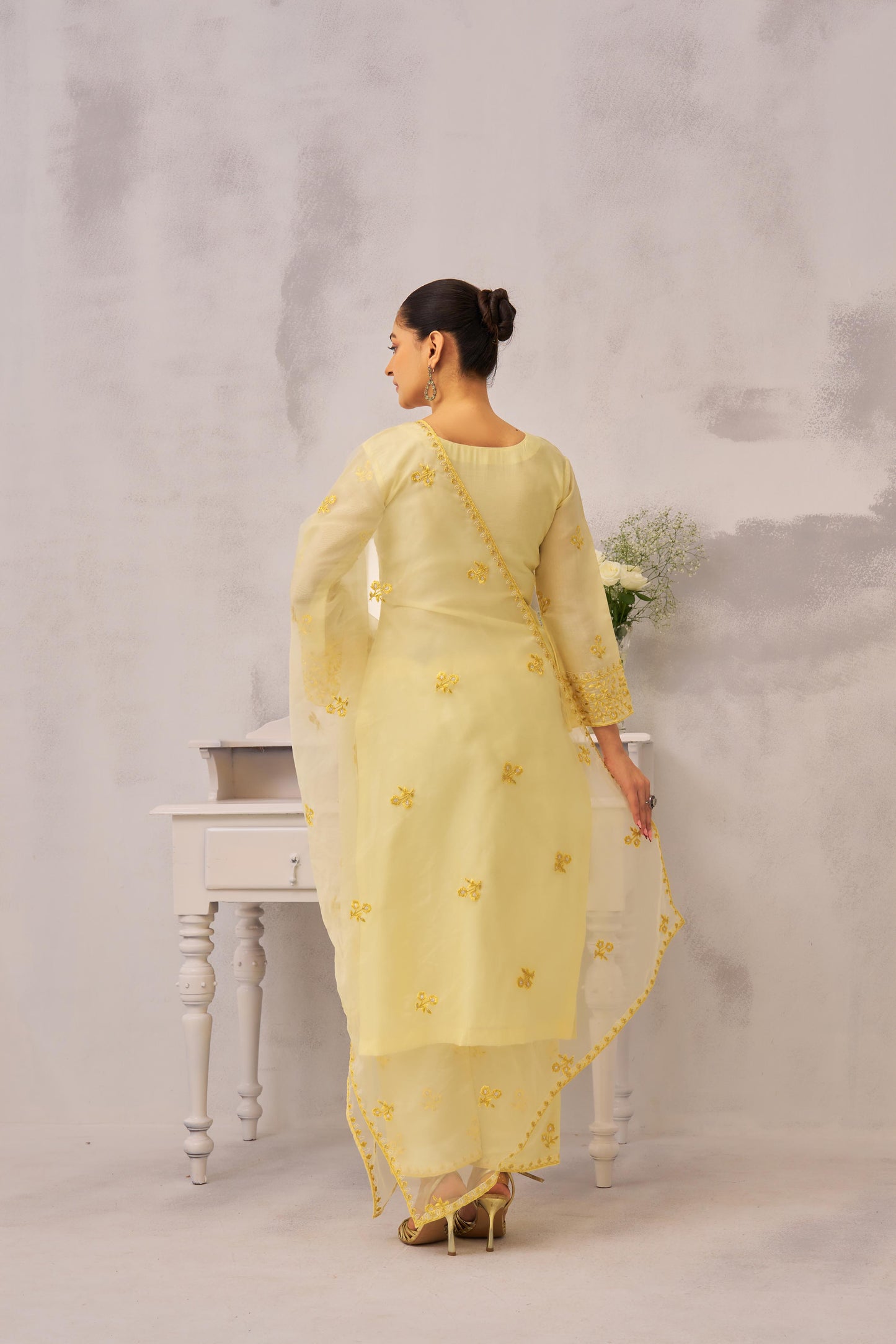 SAYA - Lime Yellow Chanderi Suit Set