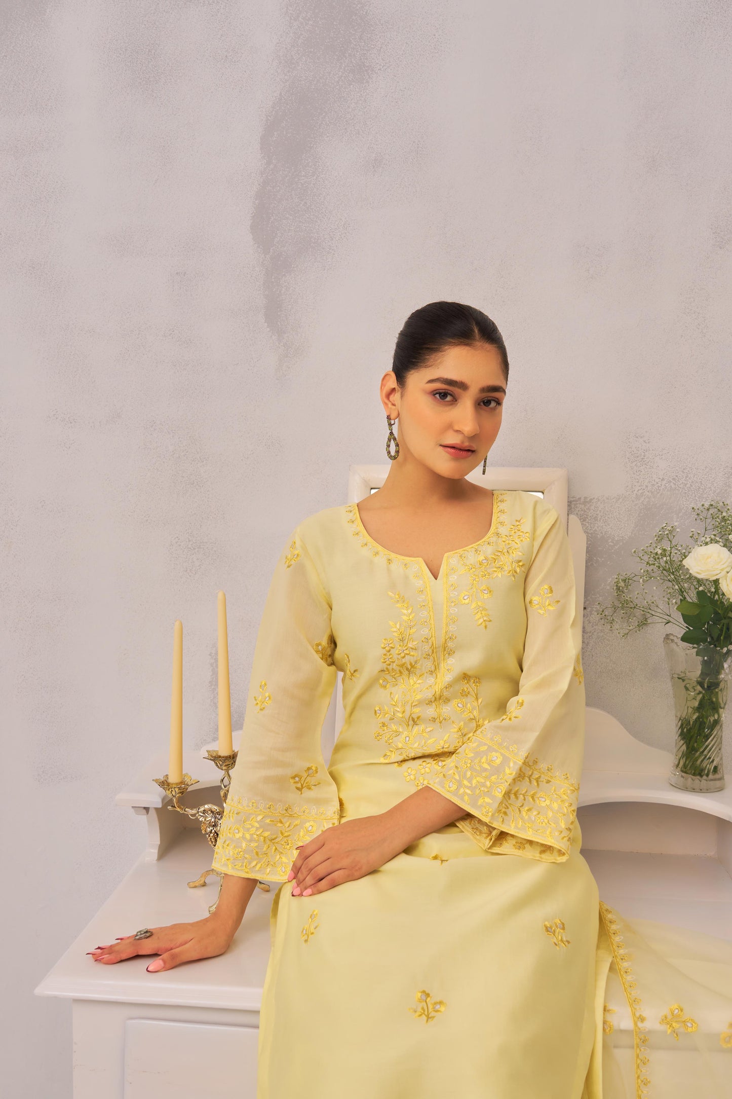 SAYA - Lime Yellow Chanderi Suit Set