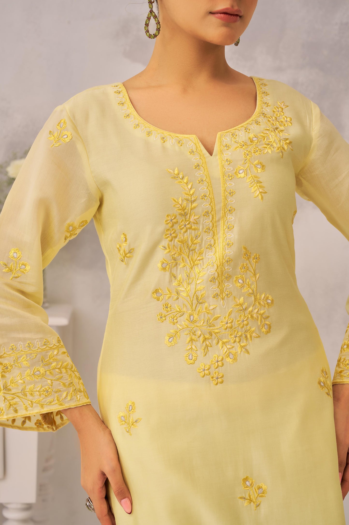 SAYA - Lime Yellow Chanderi Suit Set