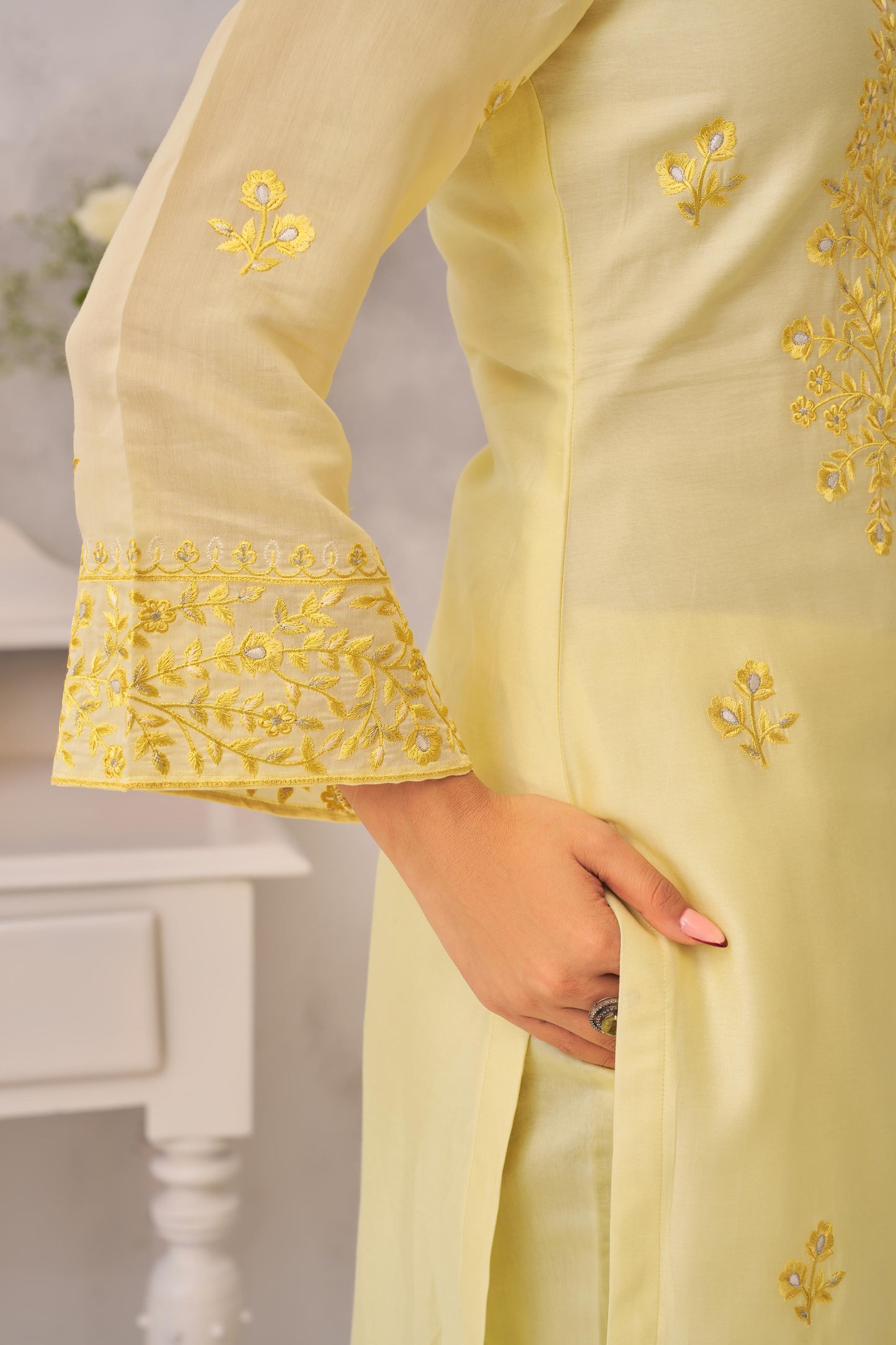 SAYA - Lime Yellow Chanderi Suit Set