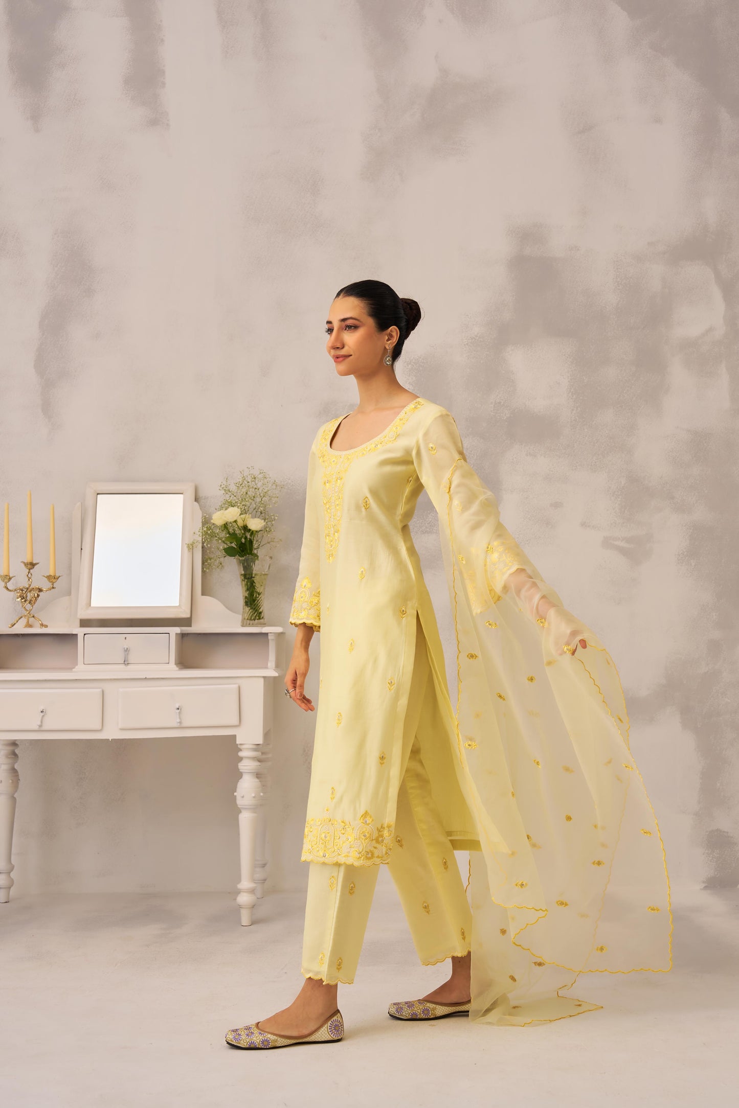 APOORVA SHARMA in TARINI - Lime Yellow Chanderi Suit Set