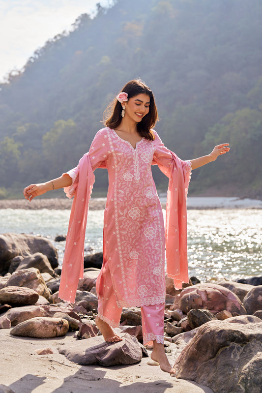 VAATI - Pink Cotton Suit Set