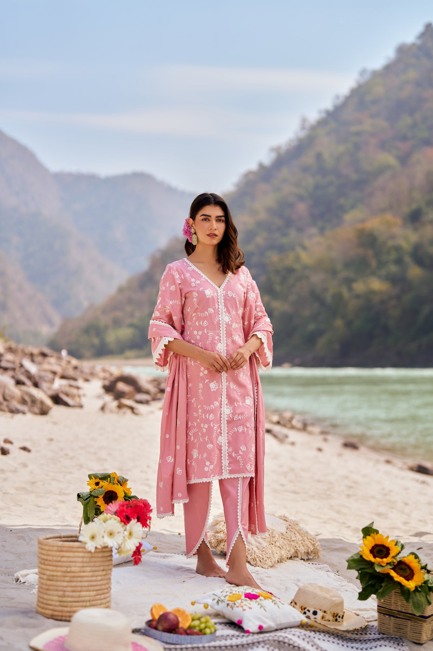 VAYU - Pink Cotton Suit Set