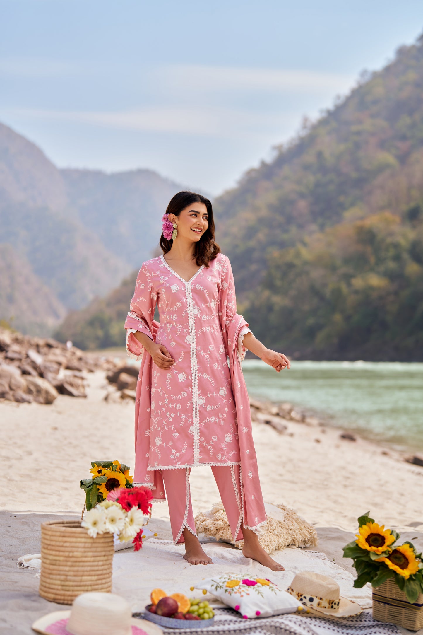VAYU - Pink Cotton Suit Set