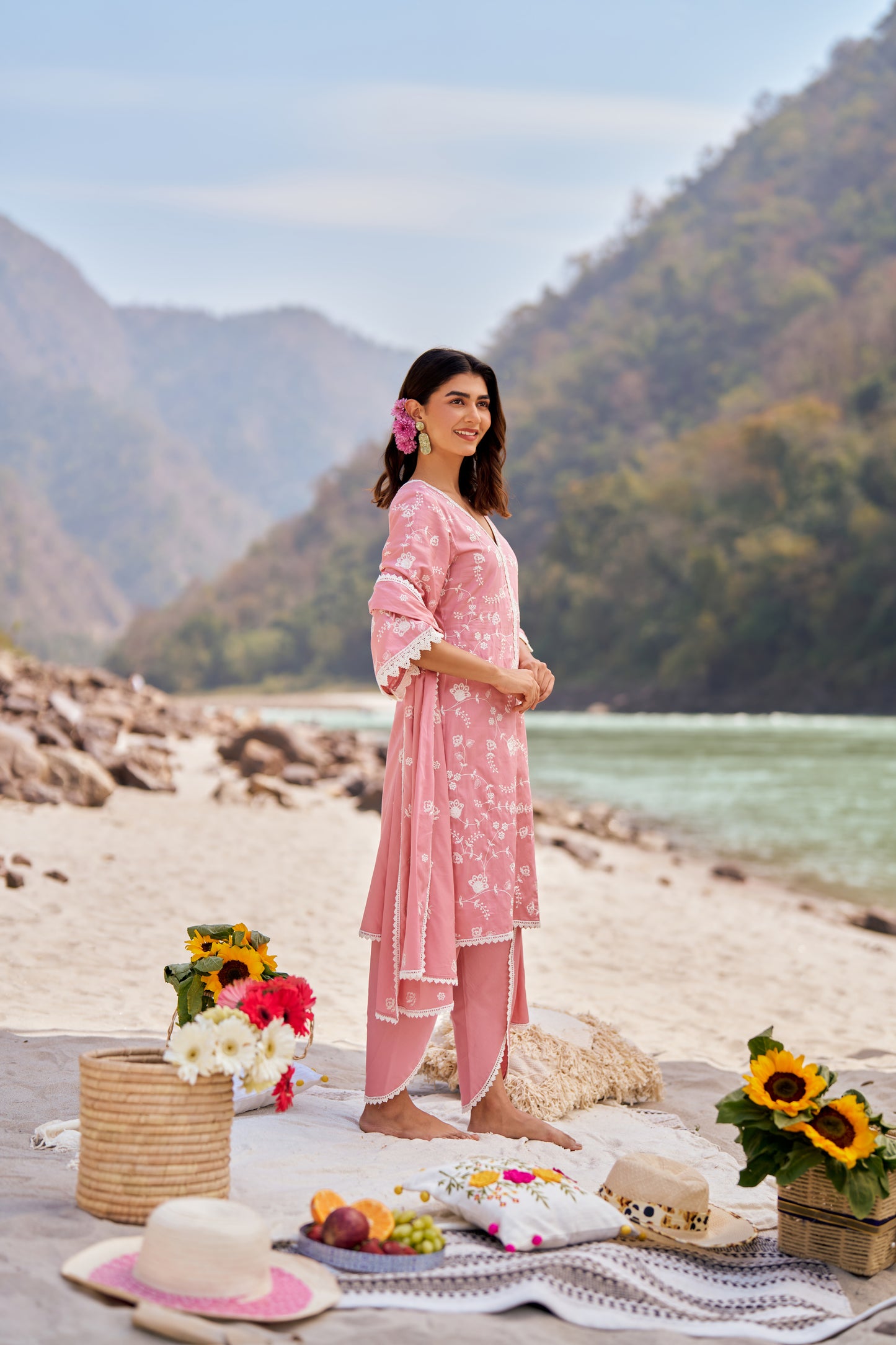 VAYU - Pink Cotton Suit Set