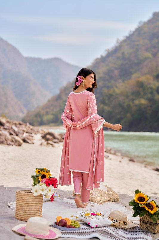 VAYU - Pink Cotton Suit Set