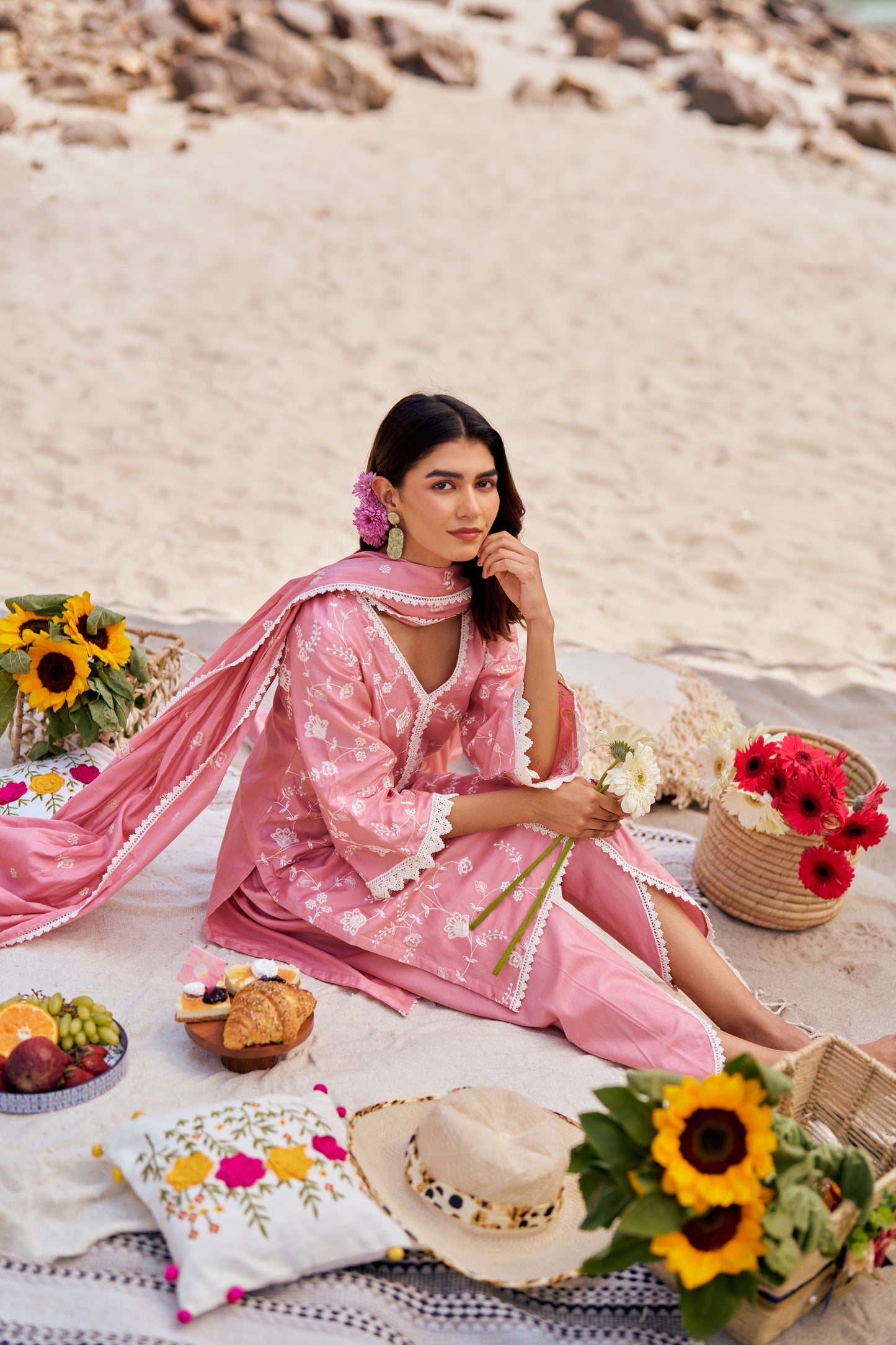 VAYU - Pink Cotton Suit Set