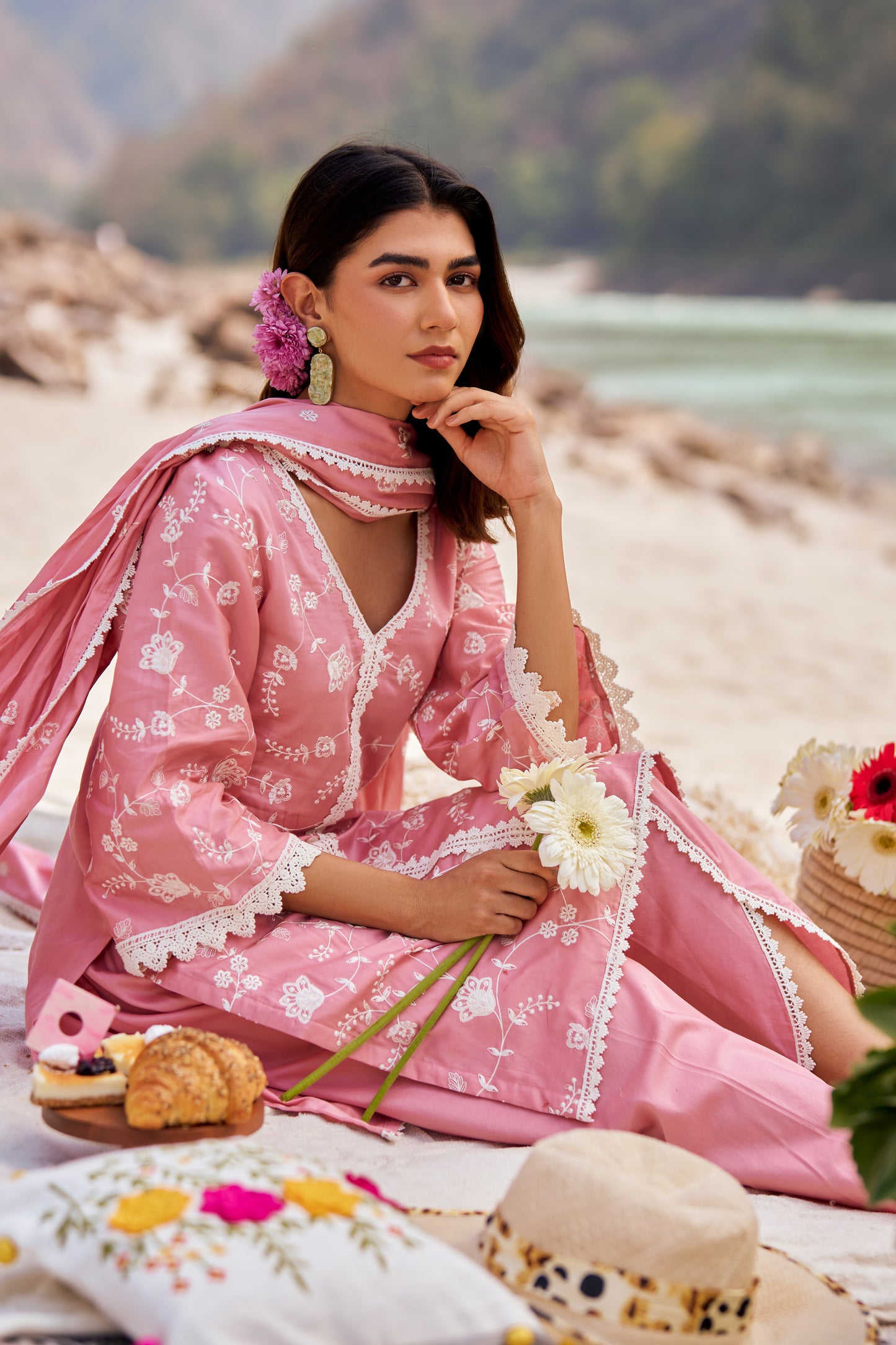VAYU - Pink Cotton Suit Set
