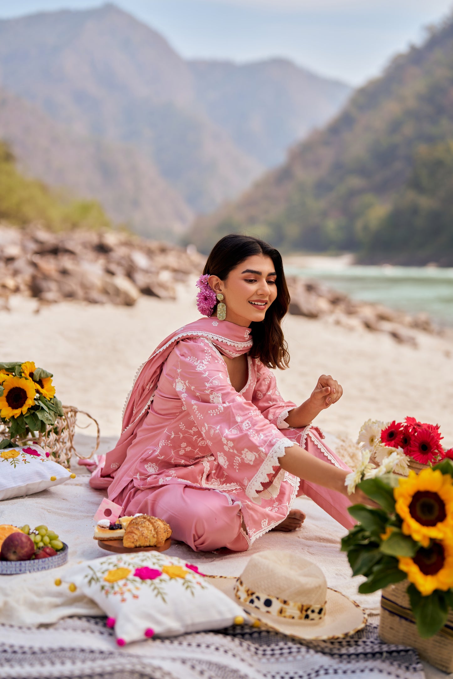 VAYU - Pink Cotton Suit Set
