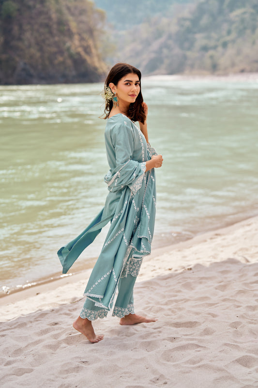 JHEEL - Blue Cotton Suit Set