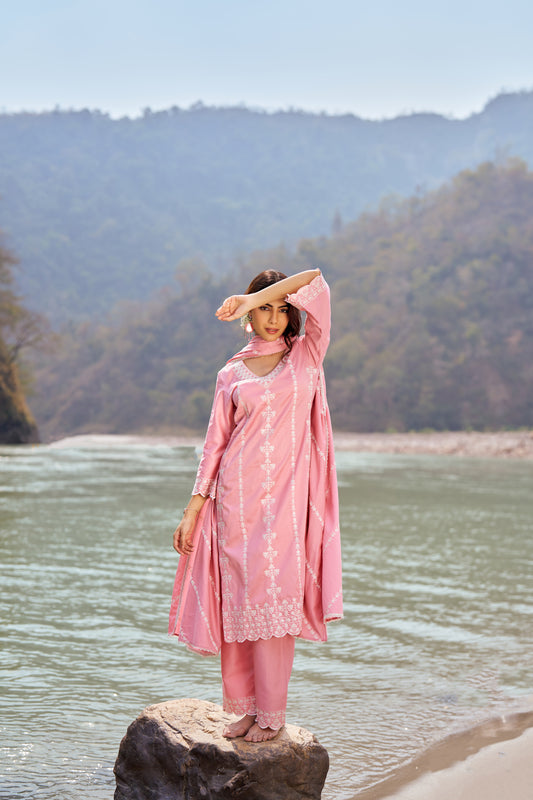 FALAK - Pink Cotton Suit Set