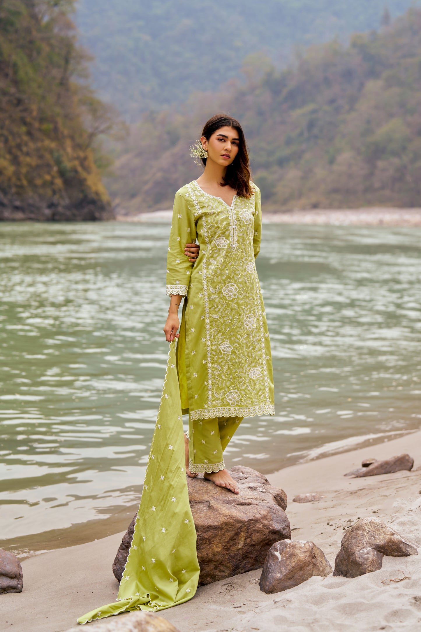 ROOKH - Green Cotton Suit Set