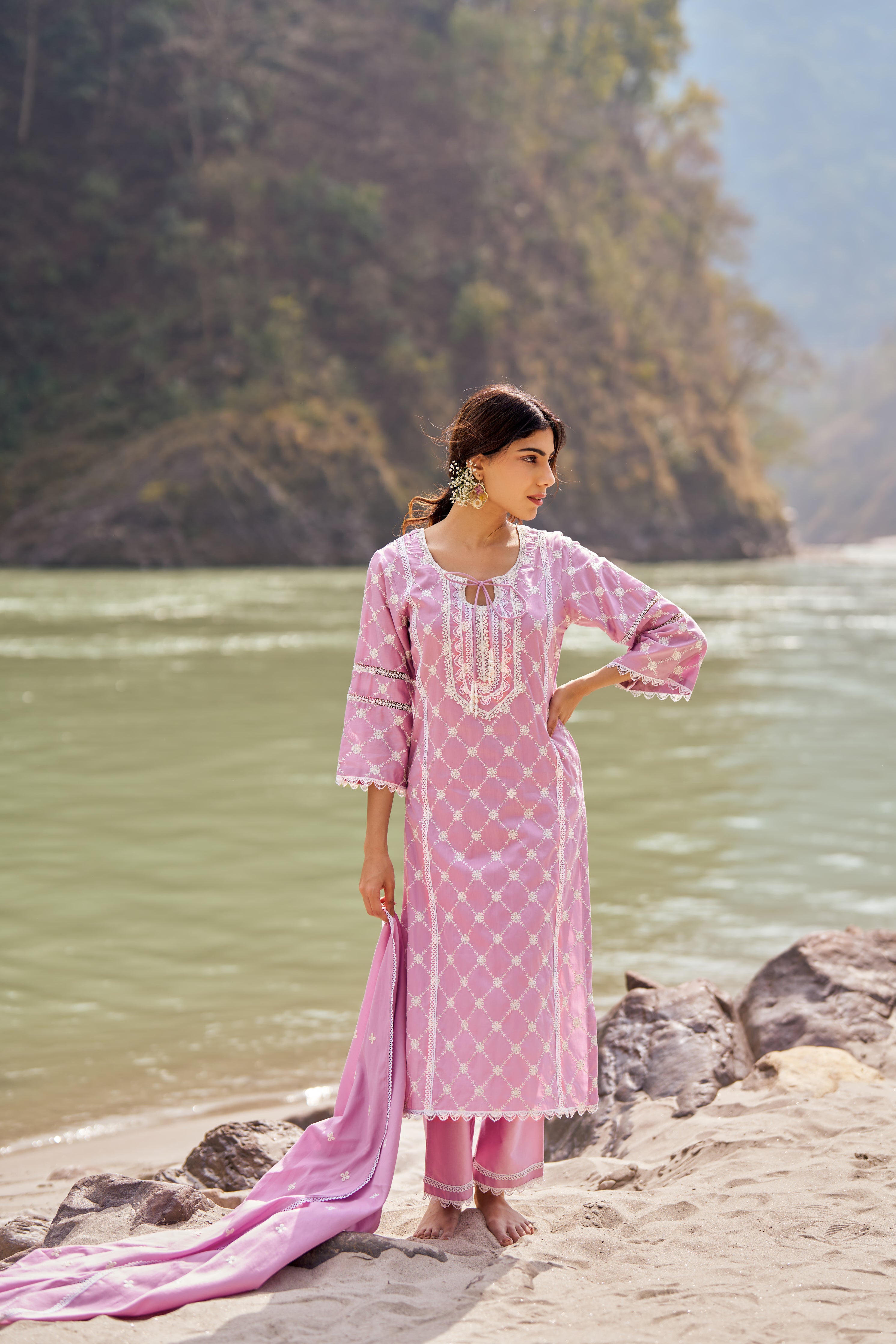 TARANG Lavender Cotton Suit Set - Main Image