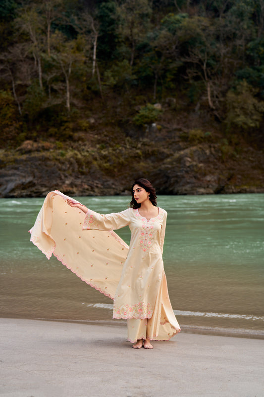 MEHREEN - Beige Cotton Suit Set