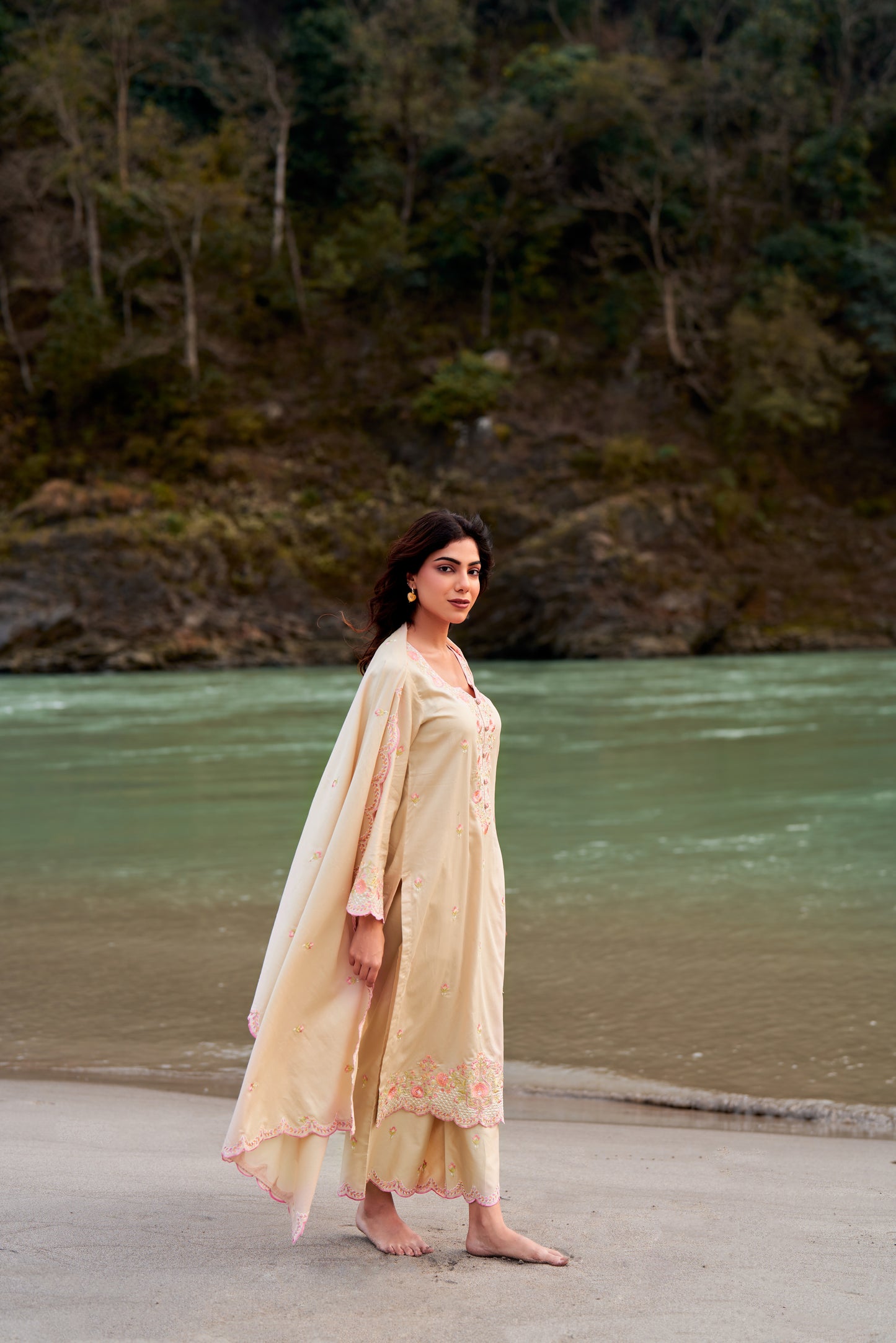 MEHREEN - Beige Cotton Suit Set