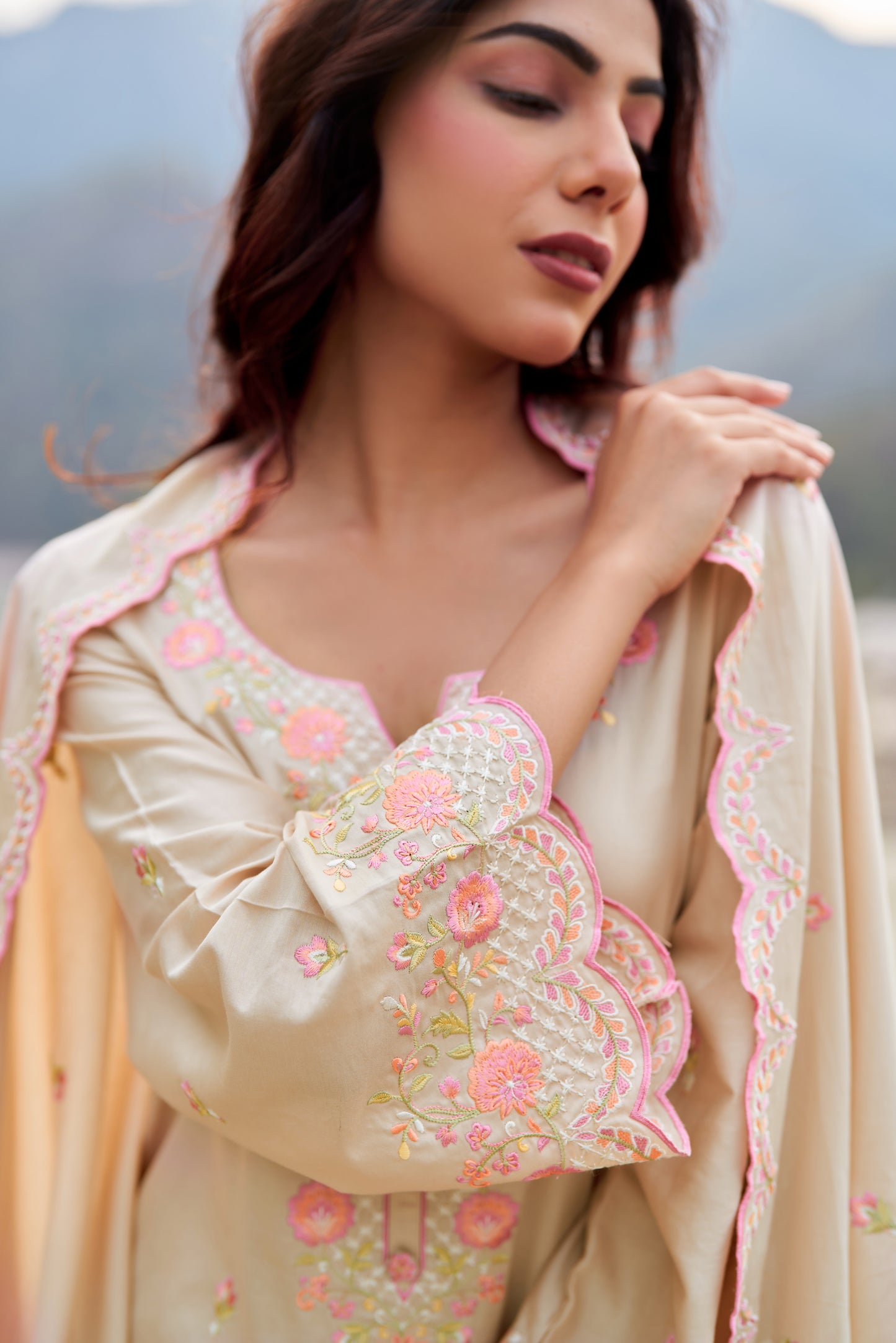 MEHREEN - Beige Cotton Suit Set