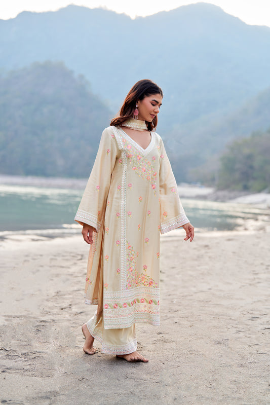 ROOHANI - Beige Cotton Suit Set