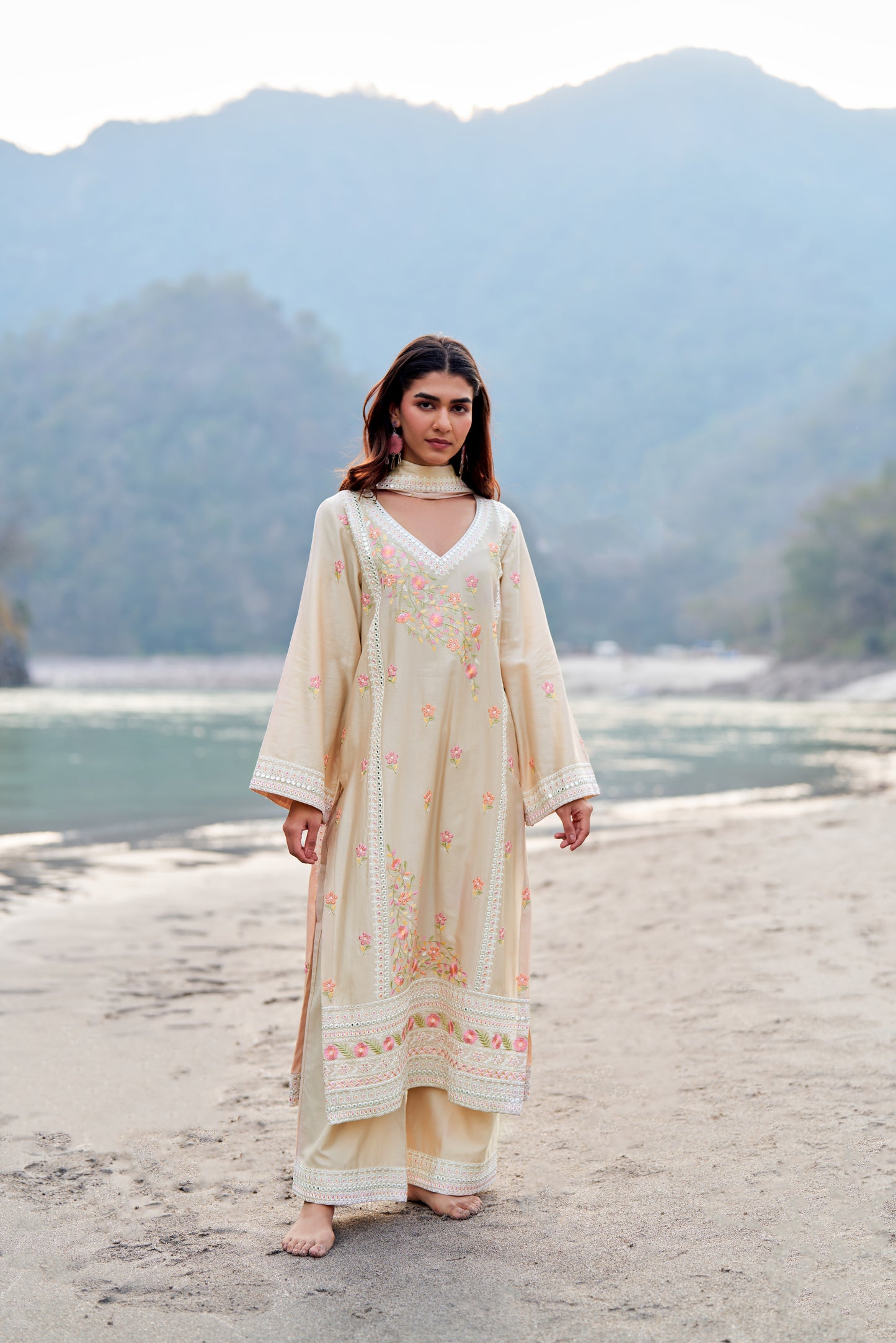 ROOHANI - Beige Cotton Suit Set