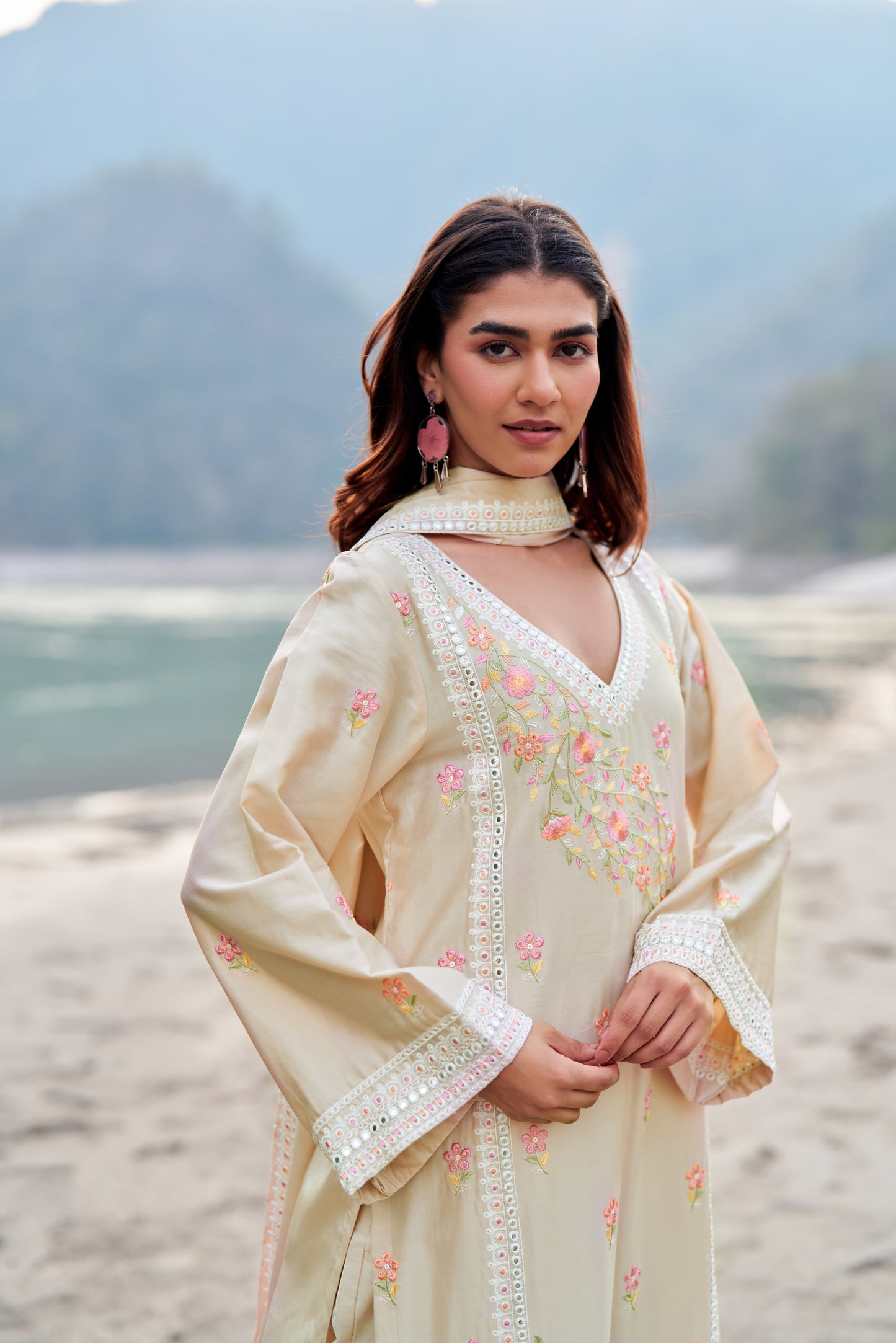 ROOHANI - Beige Cotton Suit Set