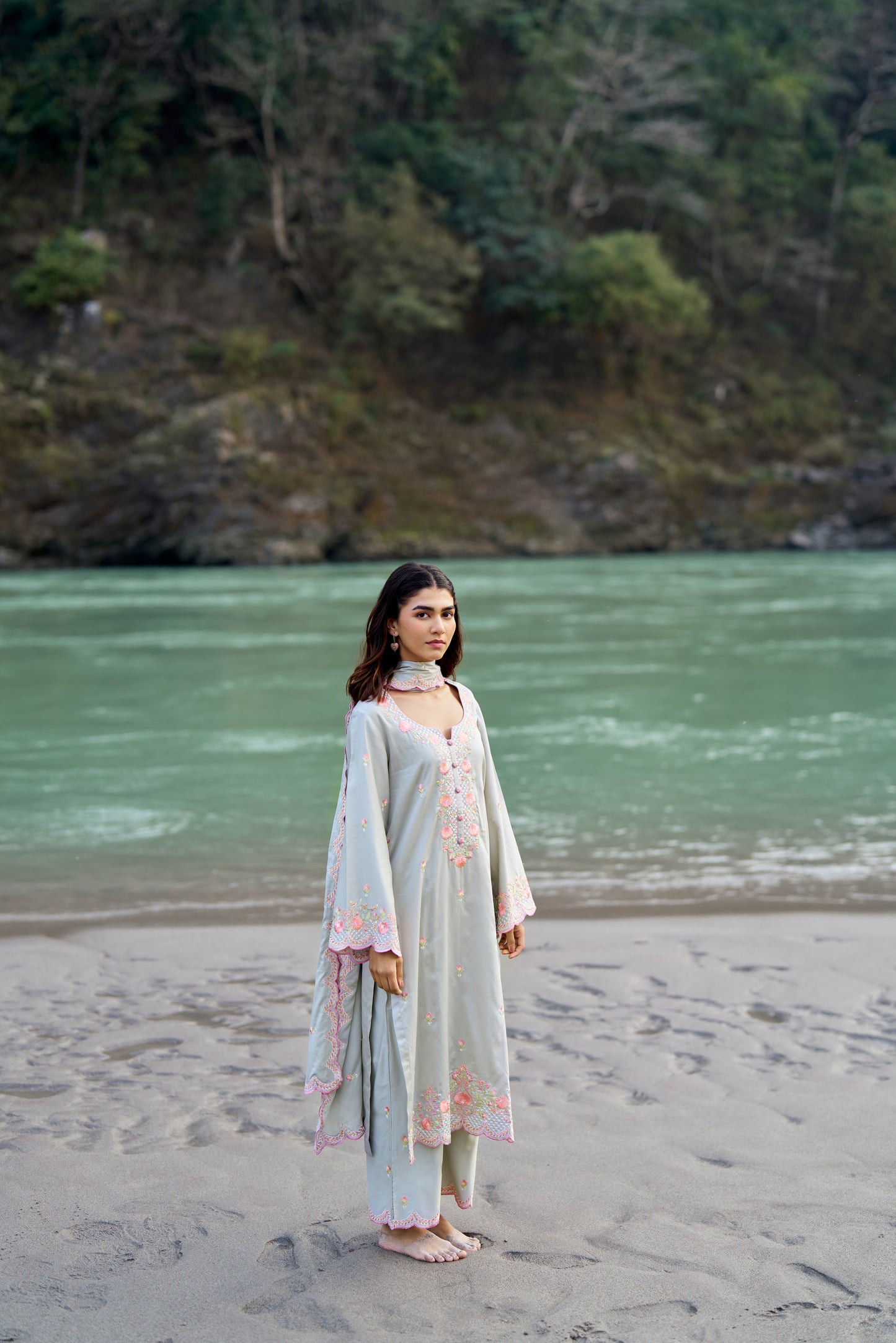 SHABH - Grey Cotton Suit Set